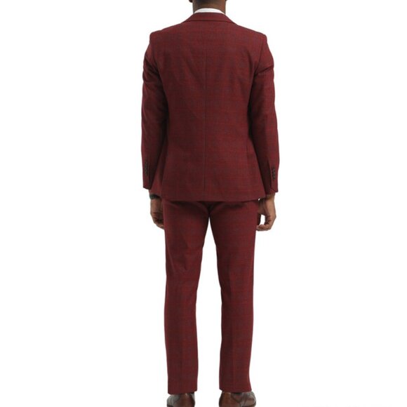 Burgundy Plaid Peak Lapel 3 Piece Stacy Adams Men's Suit - Picture 2 of 3